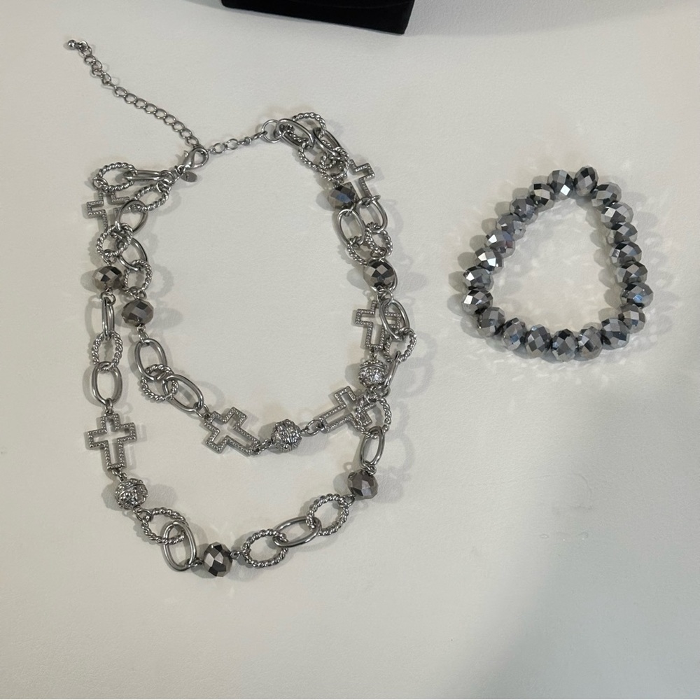 Premier Designs Silver Necklace with Black and Gray Cross Accents - Picture 5 of 5